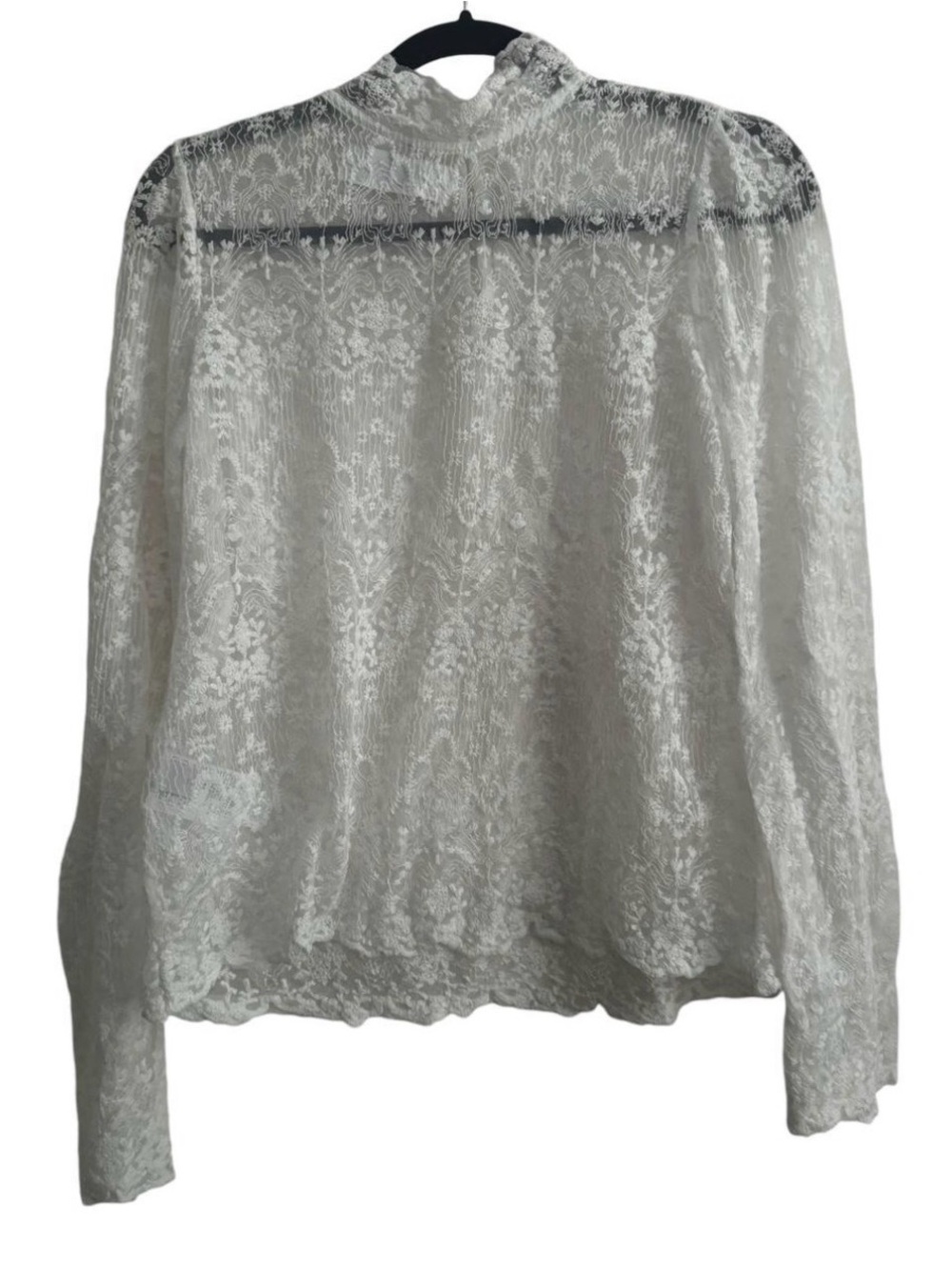 Papaya White Floral Lace Tie-Neck Blouse